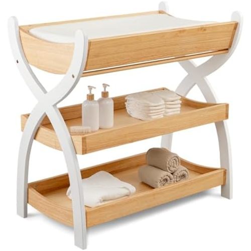 Comfy Cubs Baby Changing Table - Baby Change Table, Natural Wood White Legs