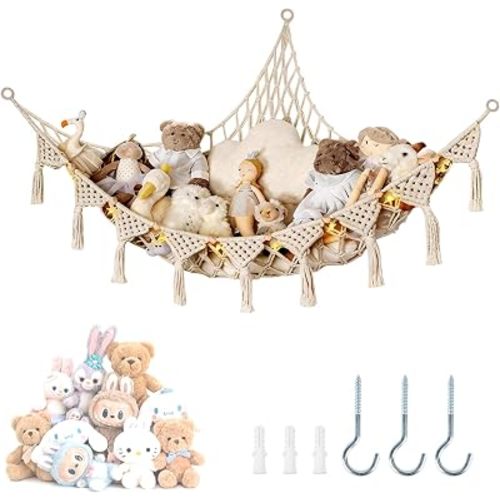 Corner Stuffed Animal Hammock Compatible with Squishmallow Toys, Macrame