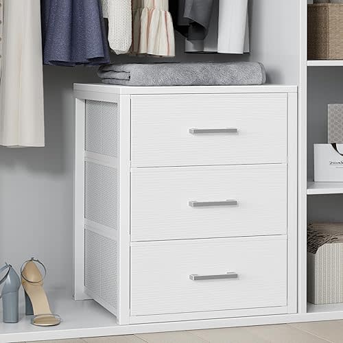 BOLUO Closet Drawers White Fabric 3 Drawer Small Dresser for Closet Organizers and Storage Bedroom Dorm Modern