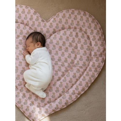 Heart Shaped Baby Play Mat, Floral, Padded Cotton, Pet Mat