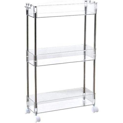 Chris.W Slim Storage Cart 3 Tier with Wheels, Clear Bathroom Cart Organizer, Mobile Shelving Unit Rolling Utility Cart, Slide Out Organizer for Kitchen, Bathroom, Laundry, Narrow Places, Office 5.2" W