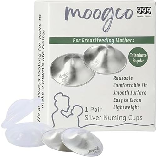 MOOGCO The Original Silver Nursing Cups - 999k Nipple Shields for Breastfeeding Newborn - Silver Nipple Shield - Breastfeeding Essentials - Protective Nipple Covers for Nursing Moms