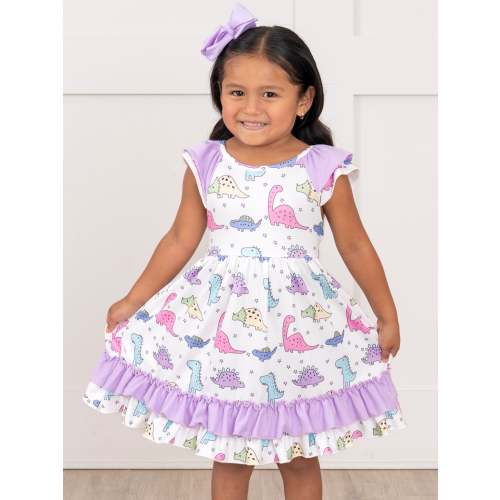 Purple Dinosaur Land Ruffle Dress