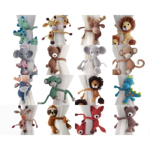 Safary Nursery Decor Babyshower Gift Curtain Tie Back Holder Deer Giraffe Lion Fox Bear Elephant Dinosaur Monkey Handmade Amigurumi Knitted - Etsy
