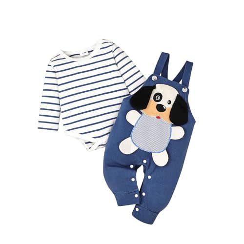 TOKIAGO Baby Boy Clothes Newborn Outfits Fall Winter Striped Romper Infant Cartoon Overall Adjustable Suspender Pants Set