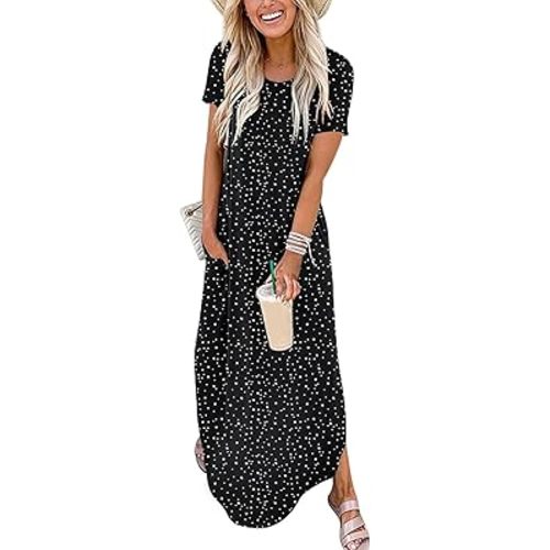 ANRABESS Womens Summer Maxi Dress Short Sleeve Casual Loose Long T Shirt Dresses Split Vacation Beach Sundress Travel Outfits