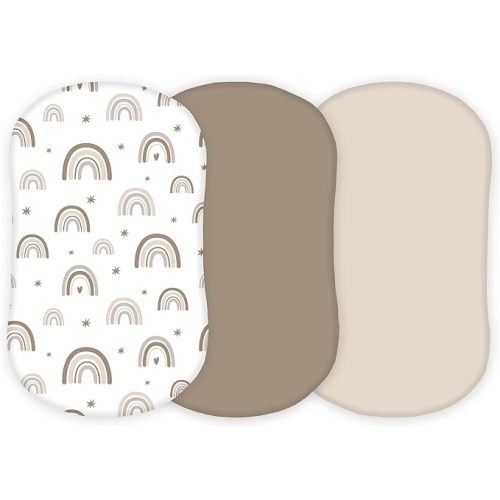 TansyPanda Muslin Halo Bassinet Sheets for BassiNest Luxe Swivel, Soothing, Swivel, Lite, Essential Sleeper, 3 Pack, 33 X 17 Inch, Ultra Soft, Snug Fit, Unisex Boys Girls, Gray White (Pink)