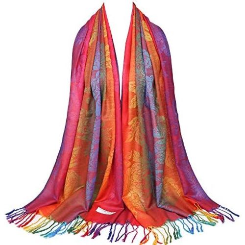 Colorful flowers Jacquard cotton pashmina Women Wrap Shawl tassels Scarves