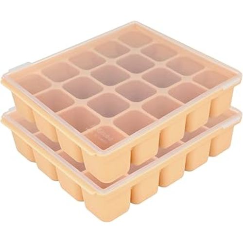 Baby Food Storage Silicone Cubes with Clip-On Lid Freezer Tray Baby Food Soups Purees Ice Safe Design Made in Korea(20cubes 0.8oz, Sand Beige Set of 2)