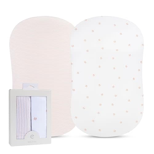 Ely’s & Co. Bassinet Sheets, Baby Girl Fitted Bassinet Mattress Sheet Set - 2 Pack, 100% Jersey Knit Cotton, fits Oval, Hourglass and Rectangle Bassinet Mattress, Pink Tulip, 32”x16”x3”