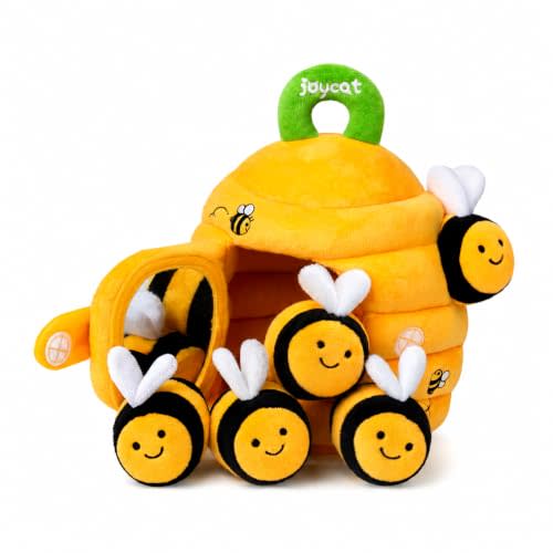 JoyCat Sensory Beehive Toy with 5 Bees for Babies 6-12 Months, Shower Gift | Little hands can grab, shake, hide, and place soft bees back in the hive for rattle, crinkle, and mirror play