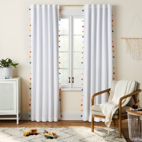 42"W x 84"L Tassel Kids' Blackout Window Curtain Panel White - Pillowfort™