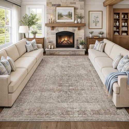 FMFUNCTEX 8x10 Washable Beige Neutral Vintage Large Living Room Area Rug