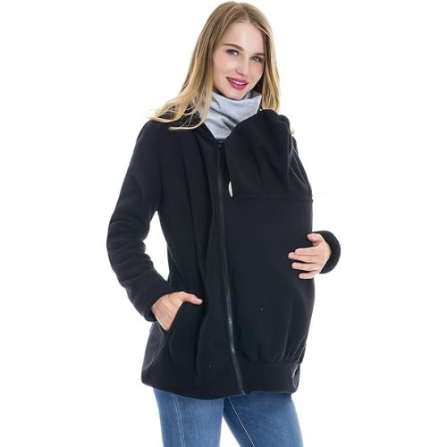 Smallshow Women's Fleece Zip Up 3 in 1 Maternity Baby Wearing Hoodie Sweatshirt Jacket