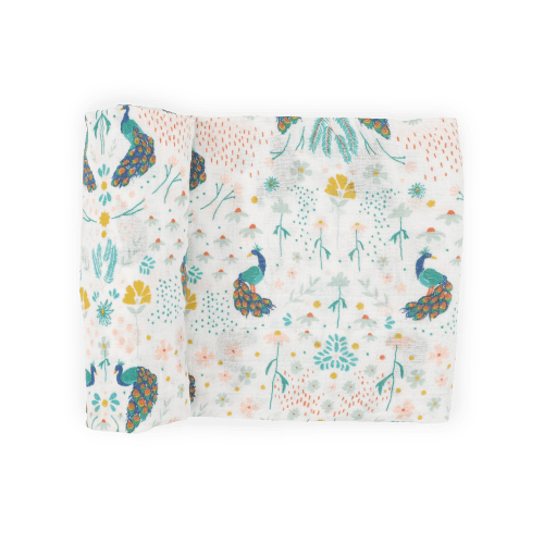 Cotton Muslin Swaddle Blanket - Peacock