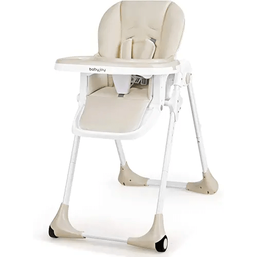 BABY JOY Convertible High Chair for Babies & Toddlers, Height Adjustable, Grow & Go High Chair w/Recline & Footrest, Removable Double Tray, Portable Baby Dinning Chair with Wheels (Beige)
