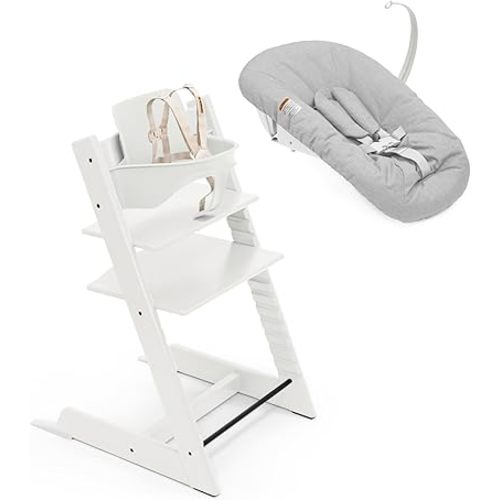 Stokke Tripp Trapp High Chair 2 with Newborn Set and Tray, White/Grey