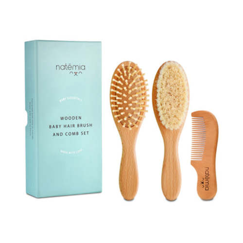 3-Piece Wooden Baby Hair Brush Set by Natemia