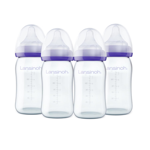 Lansinoh Anti-Colic Glass Baby Bottles, 5 Ounces, 4 Count Bottles for Feeding, Baby Essentials, Includes 4 Slow Flow Nipples, Size S