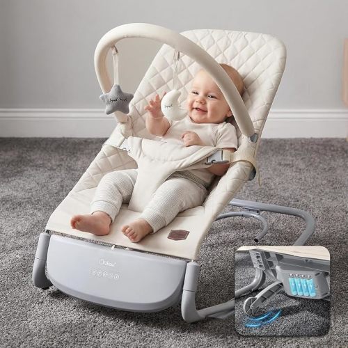 Orzbow Electric Baby Rocker & Toddler Chair, 3-Speed Auto-Rock, Up to 18 kg | Timer 30/60Min, 8 Soothing Melodies, 3 Recline Positions, 5 Volume Levels, Battery or Plug-In Powered, Machine-Washable Cover