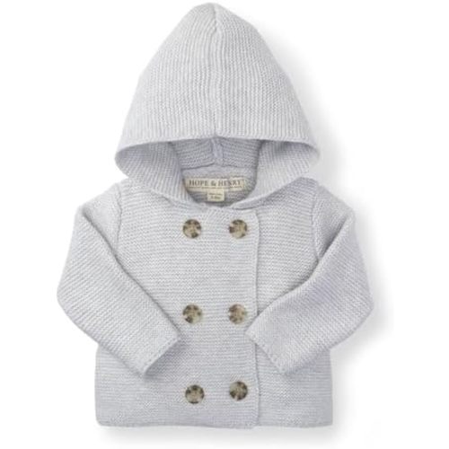 Hope & Henry Layette Baby Long Sleeve Button Front Hooded Sweater