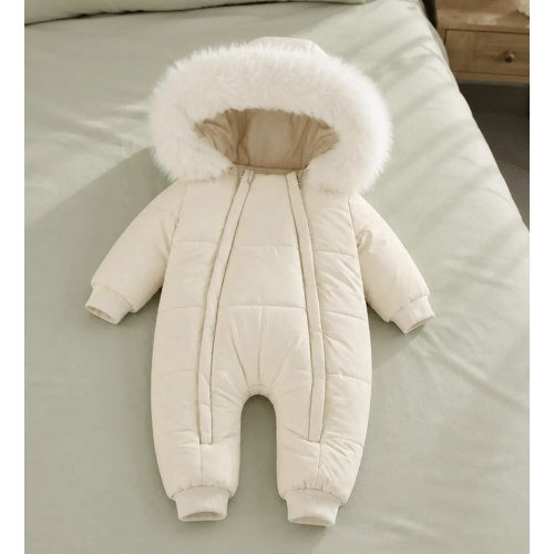 Plush Padded Winter Hooded Romper for Baby Boys Girls, Warm Jumpsuit (0-18 Months)