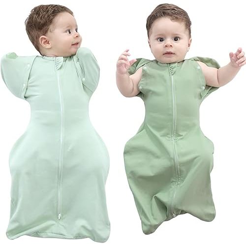 Baby Swaddle Sleep Sacks Twins Pack for Newborn 0-3 Months, Arms Up Swaddles Cuff Removable Soft Cotton, 3-Way Transitional Sleeping Swaddling Sack, Arms-Free Sleep Bag 2-Way Zipper Snug Fit Boy Girl