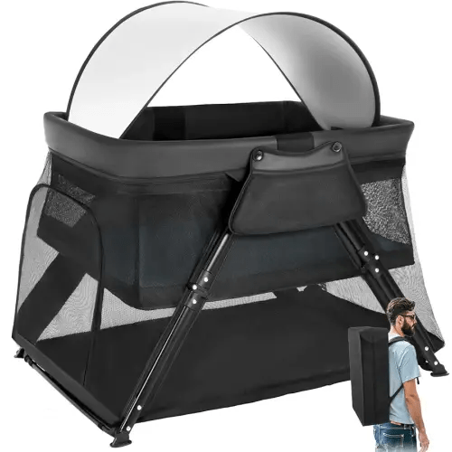 Lilian&Gema 2-in-1 Travel Crib, Portable Crib with Backpack, Lightweight Baby Travel Playpen, Foldable Play Yard with Thick Mattress for Babies & Toddlers, Baby Travel Essential