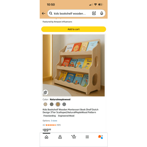 Kids Bookshelf Wooden Montessori Book Shelf Dutch Design 3Tier Scalloped,WalnutWood Pattern