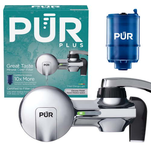 PUR Plus Faucet Mount Water Filtration System, Chrome, Water Filter for Sink Faucet, PFM400H