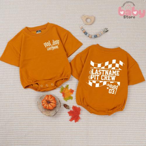 Personalized Racing Pit Crew Baby Romper, Checkered Flag Outfit