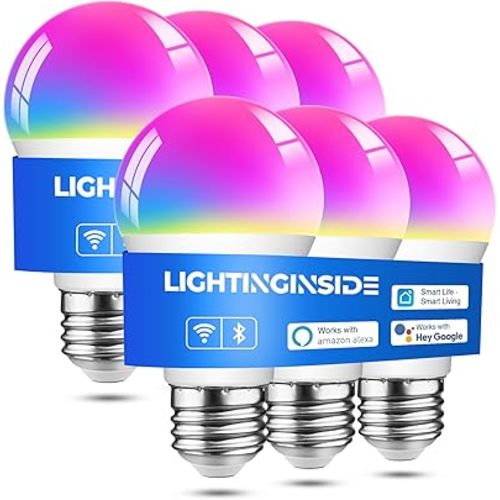 Lightinginside Smart Light Bulbs 6 Pack, Smart Bulb Works with Alexa/Google Home/Smart Life, CRI>90, RGBCW Color Changing LED Light Bulbs, 2.4G WiFi Bluetooth A19 E26 Bulb, No Hub Required, ETL Listed