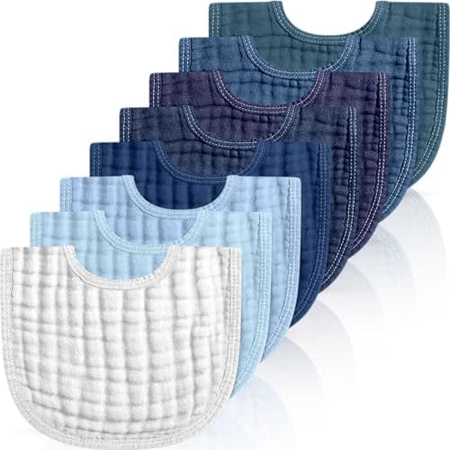 Frienda 8 Pcs Muslin Baby Bibs Cotton Bandana Drool Bibs Bulk for Newborn Infant 6 Absorbent Layers Feeding Accessory