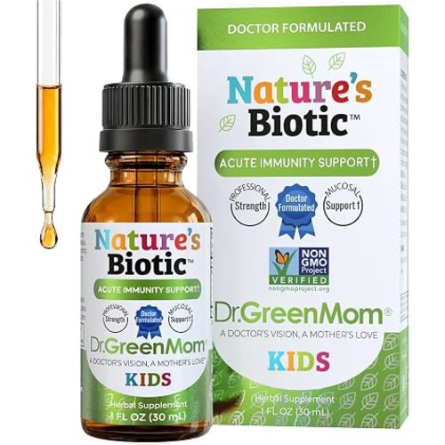 Dr. Green Mom Nature's Biotic — Kids Immune Support Drops — Echinacea & Goldenseal — Professional Strength for Children, Toddlers & Infants — Respiratory, Digestive & Urinary Tract — Non-GMO, 1 fl oz