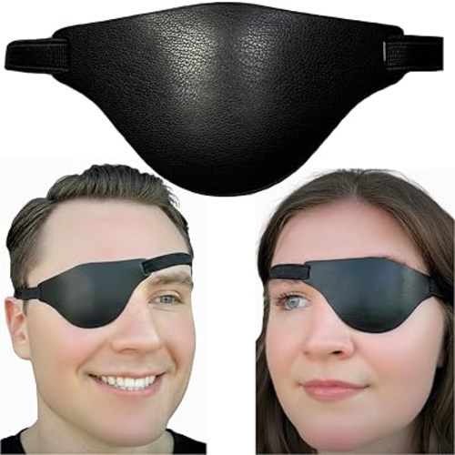Black Leather Eye Patch for Men - Adjustable Medical, Left or Right Eye