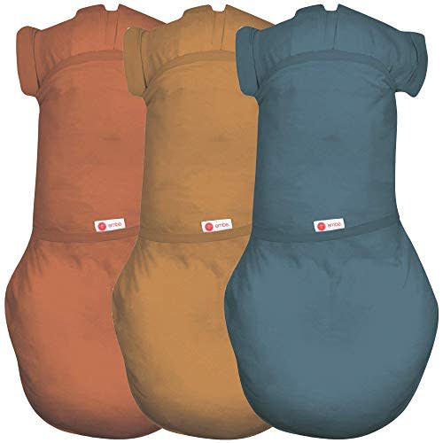 embé 2-Way Transition Short Sleeve Swaddle Blanket Wrap for Babies 3-6 Months - Rust, Sand, Spruce | Legs in & Out Design | Stage 2 Sleep, 12-18 lbs