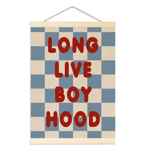 Long Live Boyhood Banner, Boys Room Decor, Vintage Nursery Wall Decor Boy, Toddler Boy Bedroom Decoration, Playroom, Teen Boy Room, Blue Checkered Hanging Flag Banner
