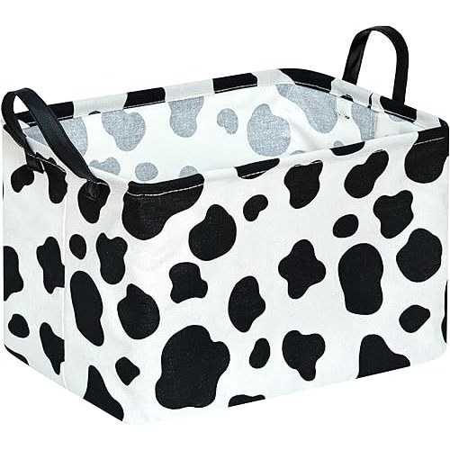 KUNRO Rectangle Toy Bin Waterproof storage organizer for Nursery Hamper Home decor Closet Kids Bedroom Laundry Baby Gift Shelf Baskets(Cow pattern)