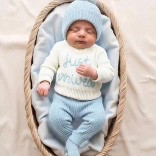 SHEIN 3Pcs Set Baby Hospital Arrival Announcement Outfit 1-3 Month Baby Knitted Tops And Pants With Hat Newborn Photo Shoot Props Neutral Baby Coming Home Outfit | SHEIN USA
