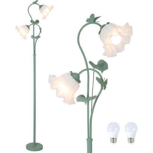 Newest 65" Flower Floor Lamp, Green Vintage Standing Lamp with Acrylic Shade & Foot Switch for Living Room & Bedroom