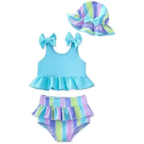 Mioglrie Baby Infant Swimsuit Girl Toddler Bathing Suit Girl Summer Beach Bikini Tankini Swimwear Hat 3-24 Months 2t-5t