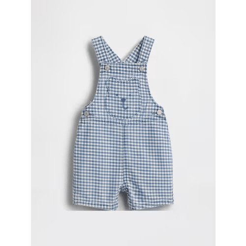 Baby Gingham Denim Bear Pocket Shortalls