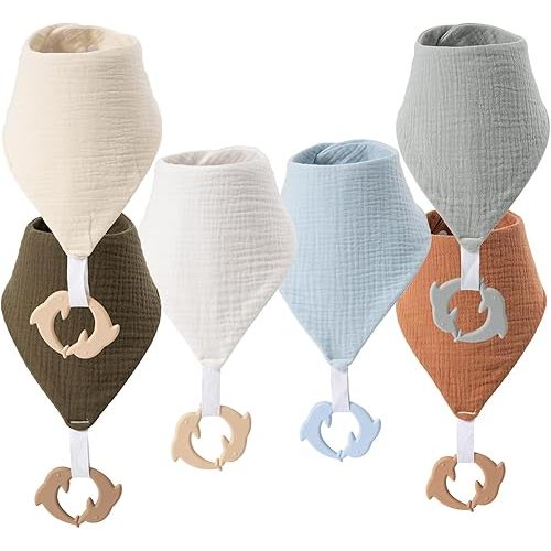 Baby Bandana Drool Bibs 6-pack - 100% Cotton Baby Bibs with Teether for Teething