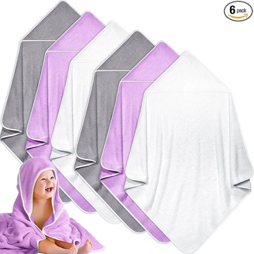 Chumia 6 Pack Baby Bath Towel Coral Fleece Soft Absorbent Newborn Hooded Towel for Kid 30 x 30 Inch Toddler Bath Blanket for Babies Infant Shower Gift(Grey/Beige/Purple)
