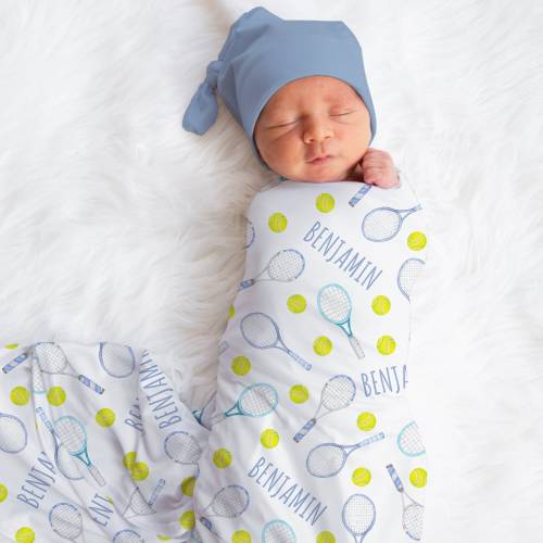 Personalized Tennis Swaddle Blanket Sports Name Baby Blanket Newborn Baby Boy Coming Home Outfit Hospital Photo Outfit Baby Shower Gift