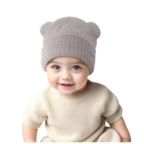 Lispipm Newborn Baby Hat Bear Ears Infant Caps Knitted Beenie Toddler Soft Hat for Fall Winter Home and Outdoor Grey 3-36 Months