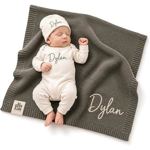 100% Organic Cotton Personalized Baby Blanket | Embroidered Custom Name, Knitted Baby Blanket for Girl and Boys Customized