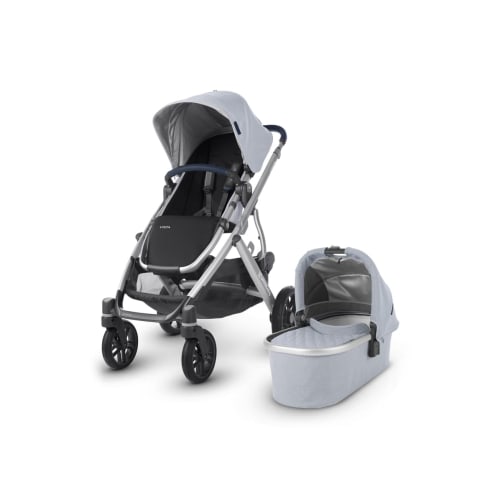 UPPAbaby Vista Aluminum Frame Convertible Complete Stroller with Leather Trim - William Blue/Silver