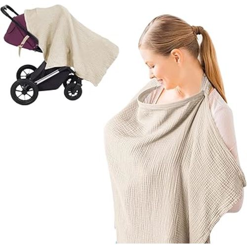 Breastfeeding Nursing Cover, 100% Cotton Nursing Scarf cover Mother Nursing Apron, (Khaki)