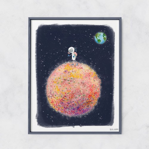 Astronaut Flower Moon Watercolor Print: Space Nursery Art (Digital Download)